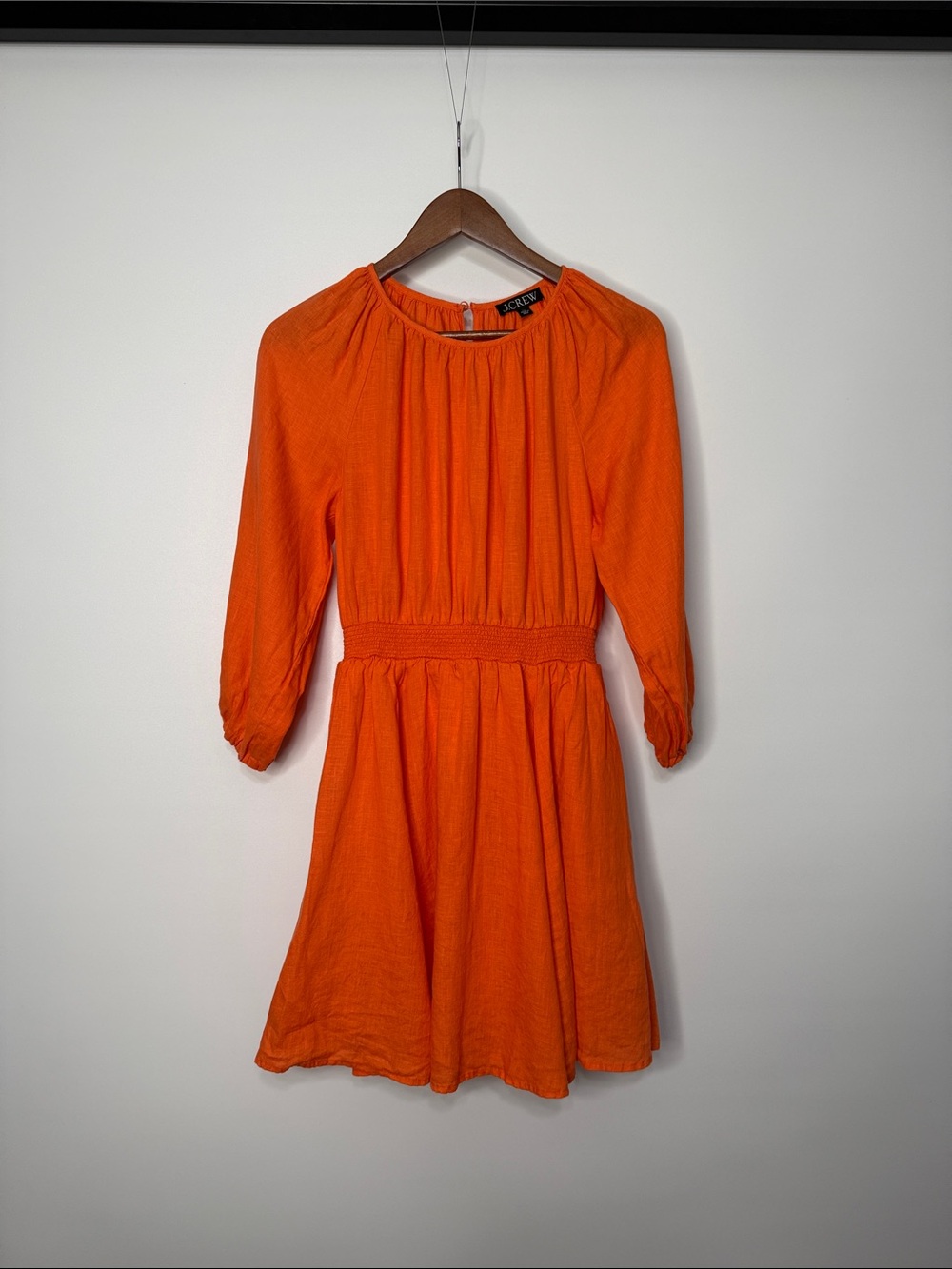 J. Crew Orange Palermo smocked-waist mini dress in linen XS